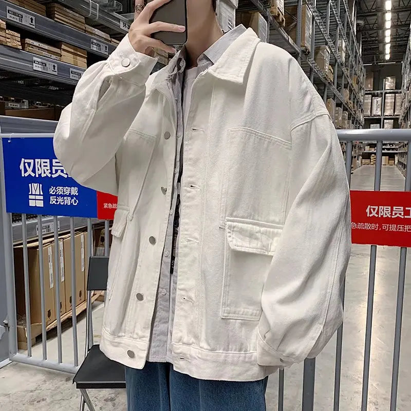 saferido Black Denim Short Jacket Men Jeans Jacket Coats Oversized Harajuku Denim Jeans Jacket Bomber Streetwear Man Clothing Outwear