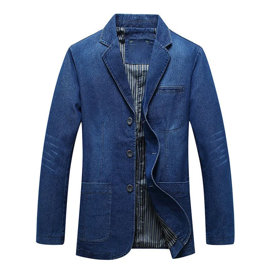 Mens Denim Blazer Men Fashion Cotton Vintage Suit Outerwear Male Blue Coat Denim Jacket Men Slim Fit Jeans Denim Blazers Top 4Xl