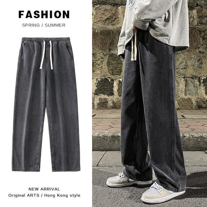 Korean Fashion Loose Jeans Classic Straight Straight Baggy Wide Leg Trousers Street Hip Hop Pants 3XL Black Grey Blue