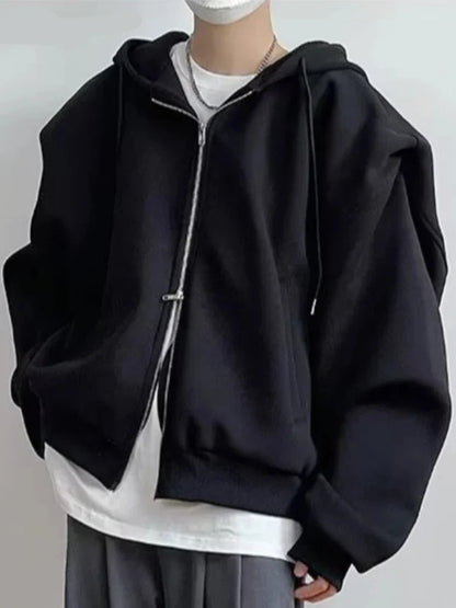 Men Jackets Hooded Warm Soft Baggy Korean Streetwear Commuting Style Windbreaker Handsome Simple Versatile Classic Outwear Chic