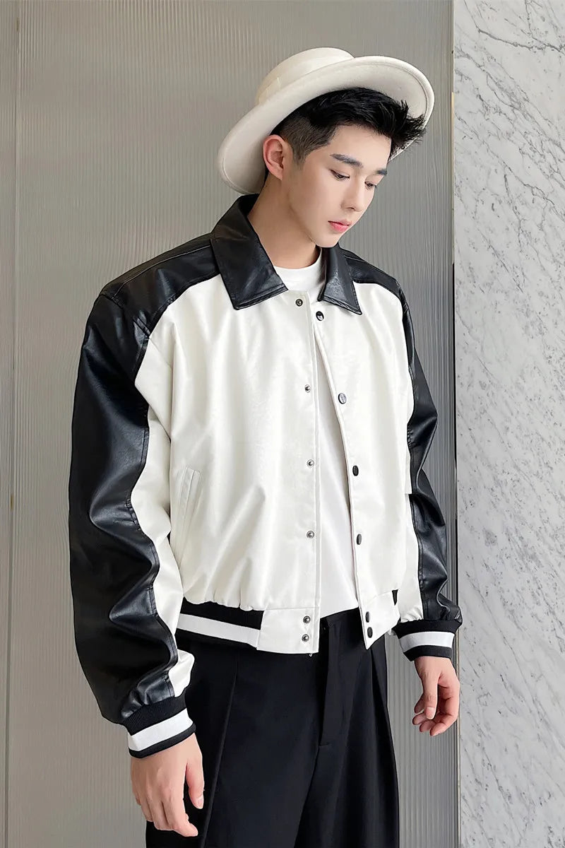 saferido Korean Street Dress Hip Hop Spring Autumn Black White Design Motorcycle Leather Men's Jacket Jacket Short Baseball Coat