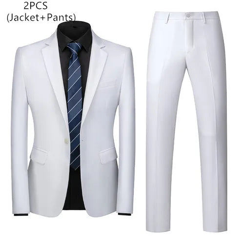 saferido (Jacket+Vest+Pants) Men Business Suits British Style MenWedding Dress Slim Fitting Blazer Trousers 3 Piece Elegant Male Tuxedo