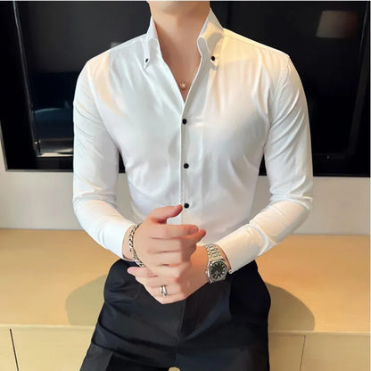 saferido  Spring Autumn Men's Business Office Dress Shirts/Male Slim Fit High Quality Casual Long-Sleeved Shirt  Homme Tops S-3XL