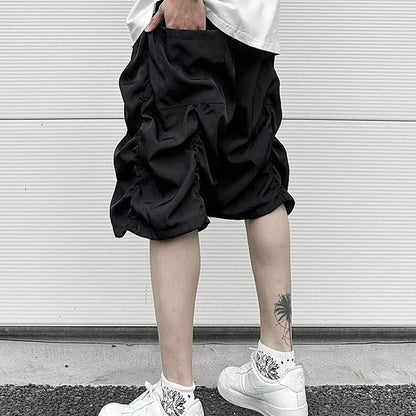 saferido Y2K Summer Thin Qucik Dry Drawstring Shorts Men's Ruched Streetwear Wide Leg Baggy Five Point Pants Oversized Pleated Short