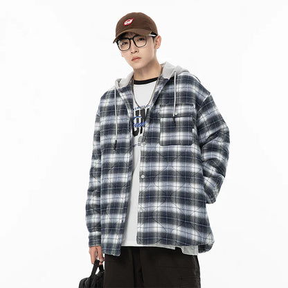 saferido Winter Jacket Men Warm Fashion Thickened Plaid Jacket Men Oversized Streetwear Korean Loose Short Coa Mens Couple Thick Hooded Jackets