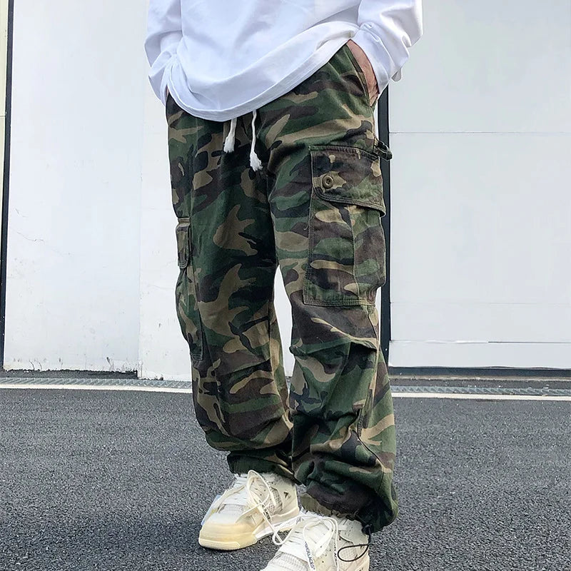 saferido Men Camouflage Cargo Jeans 2024 Spring Autumn Fashion Y2k Loose Pocket Streetwear Baggy Parachute Pants Male Vintage Trousers