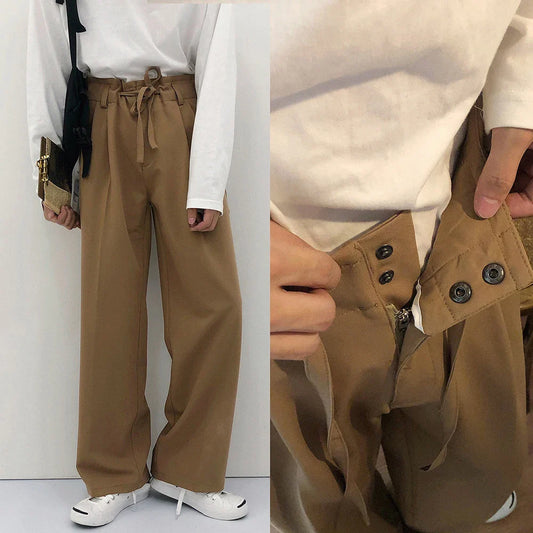 saferido 2024 New Spring Summer Men's Casual Straight Classic Black Rose High Waist Pants Korean Wide Leg Trousers For Men