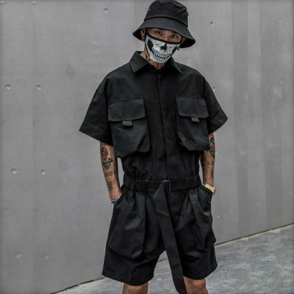 Short Jumpsuit for Men Black Bodysuits Overalls Men Green Male Japanese Streetwear Summer Pockets Hip Hop