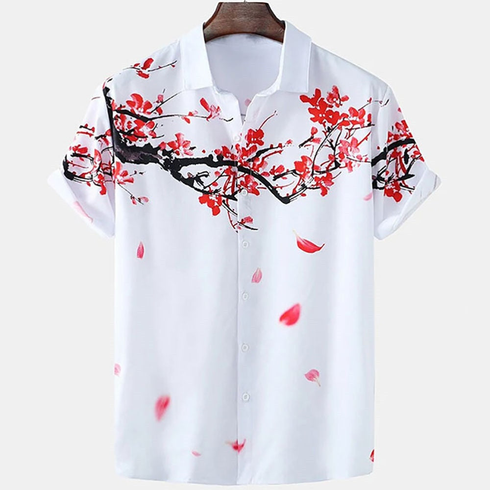 Hawaiian Men Flower Shirt Clothes Loose Breathable Summer Street Casual Chic Turn-down Collar Short Sleeve Tops 5xl