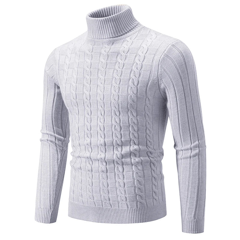 Autumn Winter Men's Turtleneck Sweaters Pullovers Solid Color Long Sleeve  Slim Fit Youth Knitted Casual Pullover Sweater Men