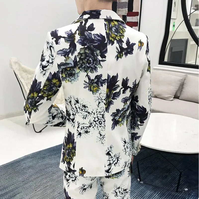 saferido (Jackets+Pants)  Men's Spring Printed Business Blazers/Male Slim Fit Casual Suit of Two Pieces Groom's Wedding Dress S-3XL