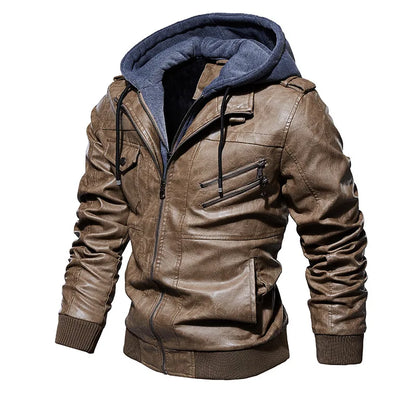 Men Brand Military Hooded Zipper Motorcycle Leather Jacket PU Leather Jackets Autumn Coat Plus Size S-5XL