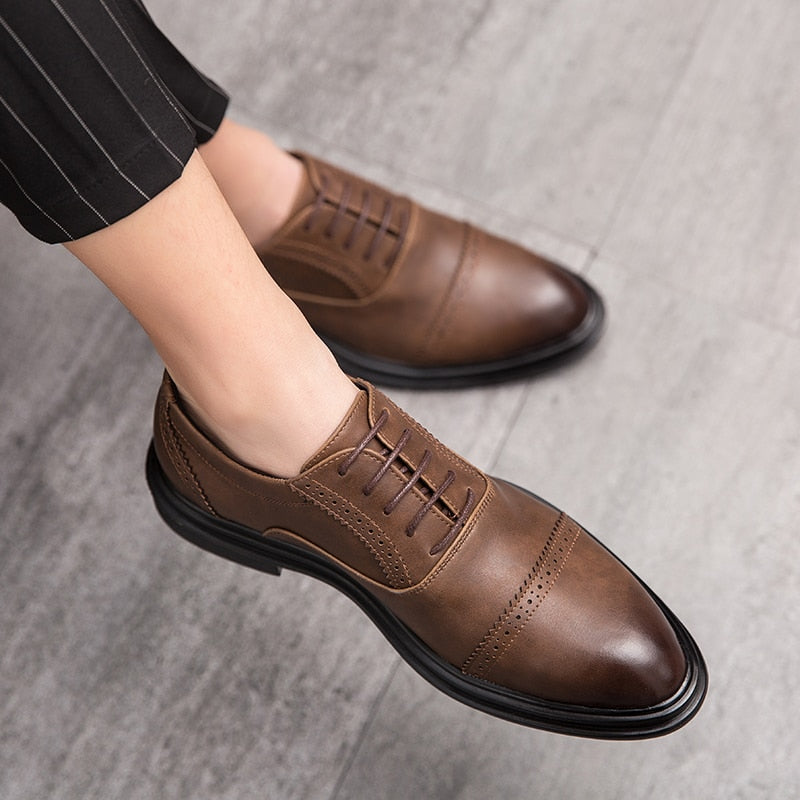 saferido Men Dress Shoes Leather Shoes Fashion Derby Shoes Classic Casual Business Wedding Footwear Brown Italy Male Formal Shoe