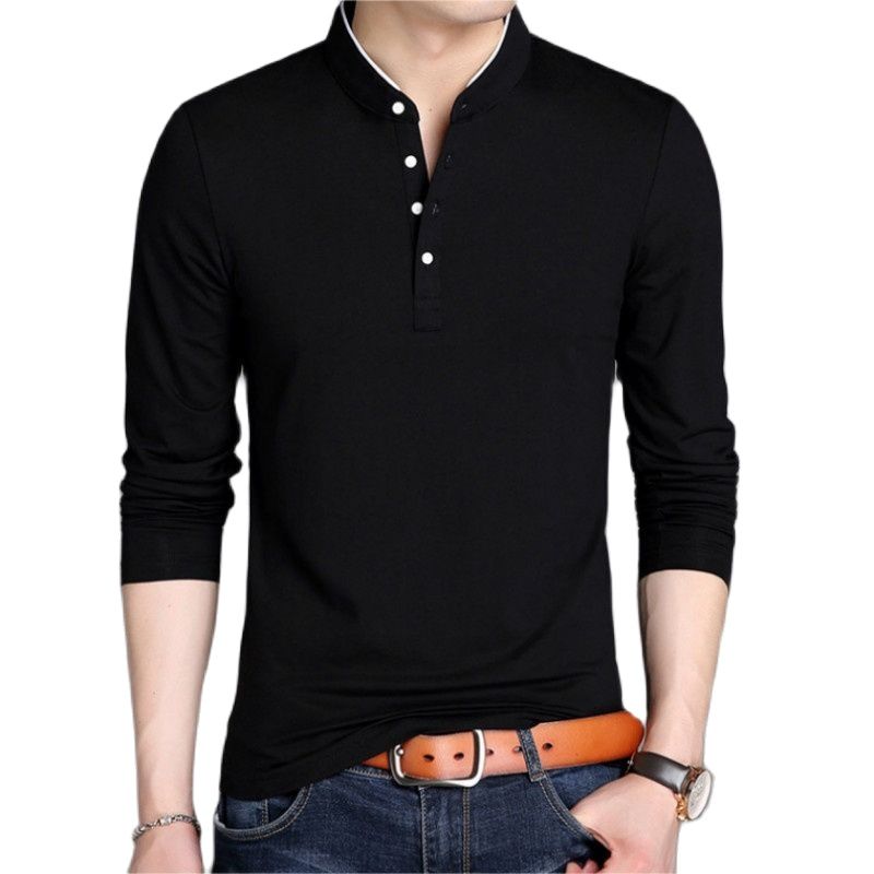 Spring Men's Long Sleeve T Shirts Half Buttons Stand Collar Cotton Pullovers Solid Casual Tops Comfy Korea Tide Slim Thin Tees