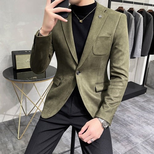 Deerskin Leather Jacket Blazer Men Casual Slim Blazer Hombre Suit Leather Jacket Men Terno Masculino Men Clothing 6 Color