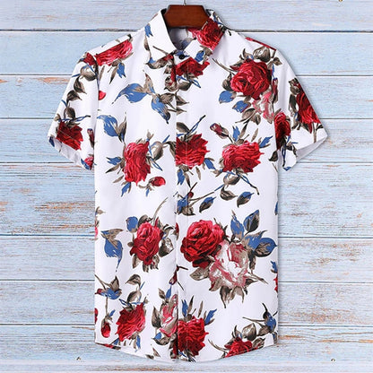 Hawaiian Men Flower Shirt Clothes Loose Breathable Summer Street Casual Chic Turn-down Collar Short Sleeve Tops 5xl