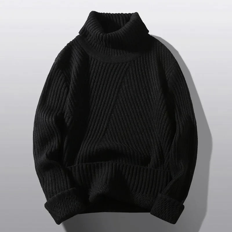 Autumn Winter Men's Turtleneck Sweaters Pullovers Solid Color Long Sleeve  Slim Fit Youth Knitted Casual Pullover Sweater Men