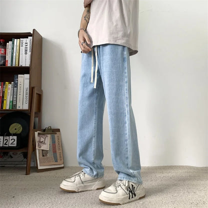 saferido Men's Jeans Fashion Embroidery Baggy Denim Trousers Spring Vintage Straight Wide Pants Male Bottoms Casual Y2K Clothes