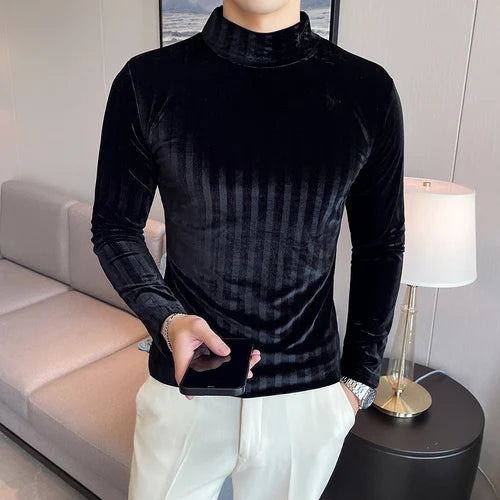 saferido  Brand Clothing Men Spring High Quality Slim Long Sleeve T-shirt/Male High Collar Warm Striped Bottom Shirt Fashion T-shirts