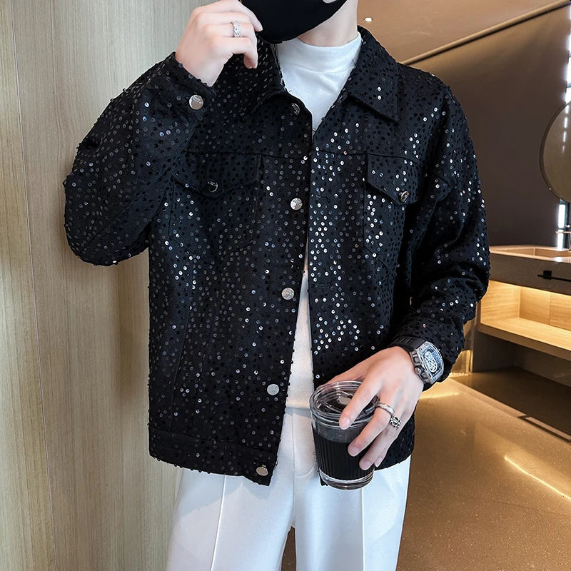 saferido Men Spring Casual Jackets/Male Slim Fit High Quality Coat Spring Summer New Hombre Fashion Sequins Thin Bomber Jackets 2XL-M