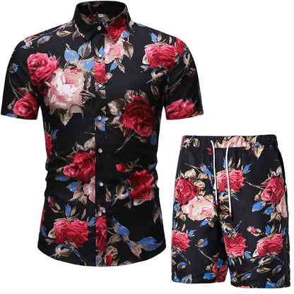 Men Clothing Set  Two Piece Set Summer Beach Wear Floral Print Casual Shirt and Shorts Set Hawaiian Shirt Holiday Clothes