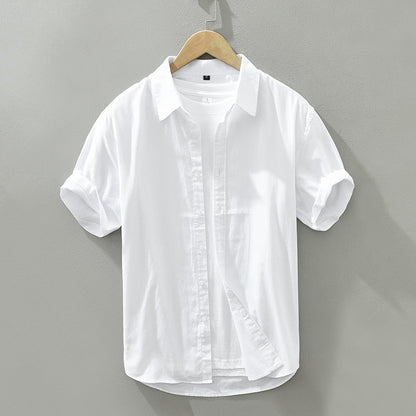 Summer New Short Sleeve Shirt for Men Pure Cotton Turn-down Collar  Button Down Shirts Male Solid Casual Korean Clothes