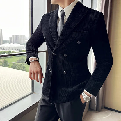 saferido Men's Corduroy Suit Jackets/Male Slim Fit Fashion High Quality Tuxedo/Man Spring Autumn Blazers Office Dress