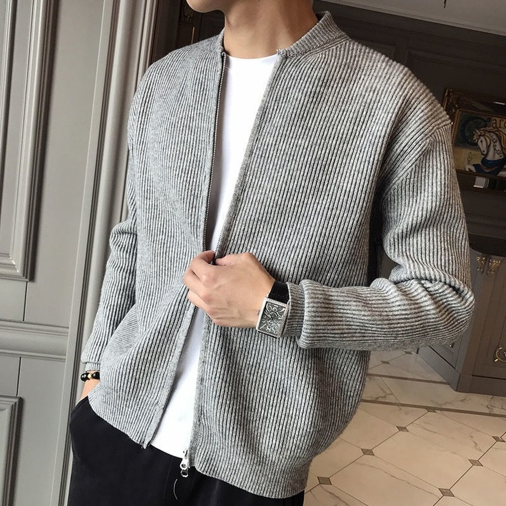 Korean Fashion Men's Knitted Fall Sweater Coat Zip Up Coat Men Casual Sweaters Streetwear Tops Clothing Mens Jackets Cardigan