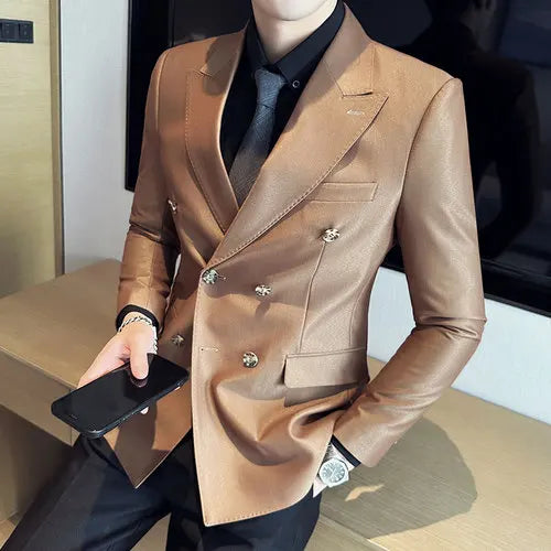 saferido Spring Business Casual Suit Blazer Coat Uniform Men Streetwear Suit Jacket Outerwear Clothing Men Double Breasted Blazer S-3XL