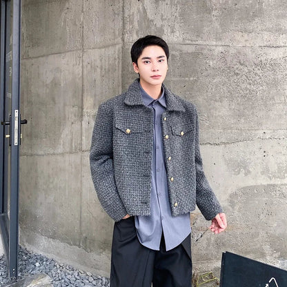 saferido Men's Clothing 2024 Spring Autumn Loose Lapel Short Style Coat Korean Streetwear Single Breasted Wool Jackets For Male