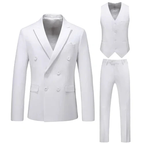 saferido (Jackets+Vest+Pants) Double Breasted Tuxedo Suit Men Business Work Wedding Formal Sets Solid Blazers Slim Korean Clothing S-6XL