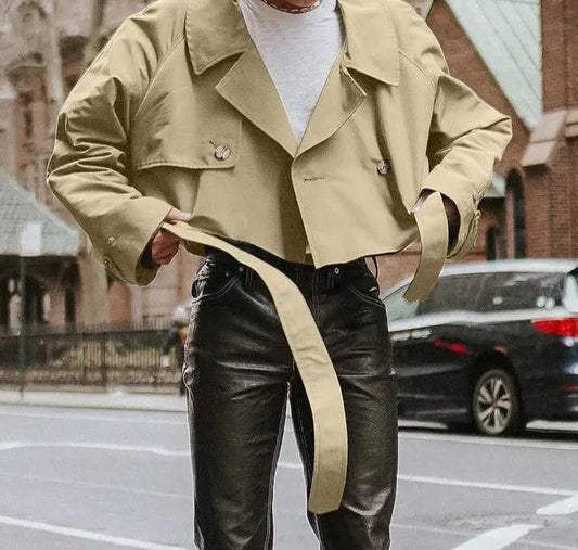 Fashion Men Jackets Lapel Long Sleeve Solid Color Streetwear Male Crop Coats Loose Casual Jackets With Belt S-5XL