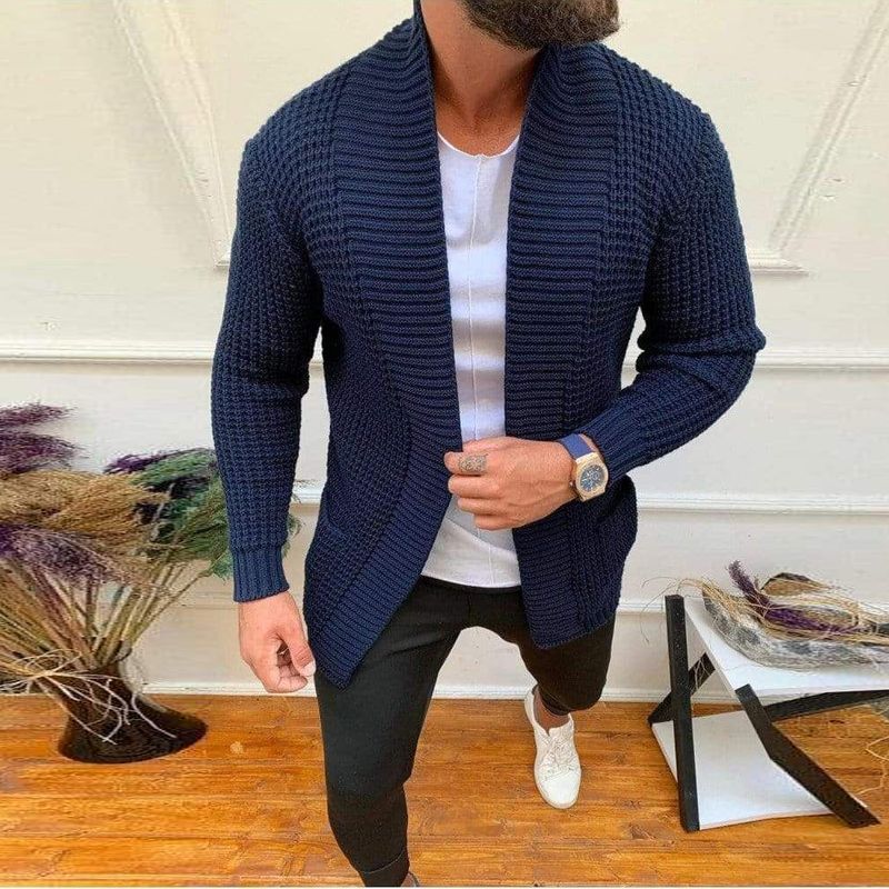 Men Striped Casual Knitting Cardigan Spring Autumn V-Neck Solid Long Sleeve Male Sweater Daily Style Streetwear Tracksuits