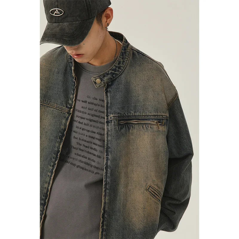 saferido Small niche retro washed vintage denim jacket men's spring autumn clothing new loose casual jacket for men's top