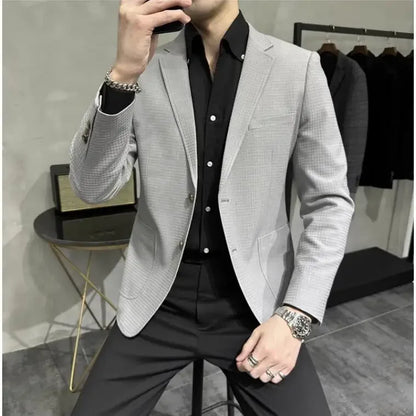 saferido British Style Single-breasted Men Blazers Slim Wedding Business Casual Suit Jacket Houndstooth Street Wear Social Dress Coat