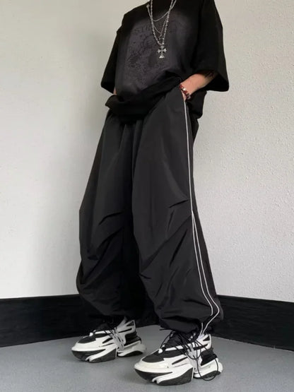 saferido Men's Sports Pants Men Baggy Parachute Pants Y2K Oversize Joggers Streetwear Tracksuit Black Wide Leg Trousers Male