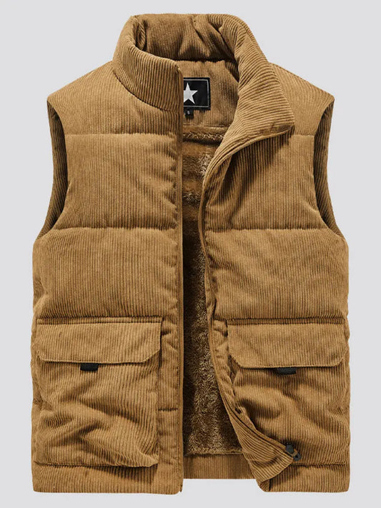 Casual Thick Vest Men Solid Winter Cargo Sleeveless Jacket Man Fashion Zippper Corduroy Turtleneck Warm Boy Outwears