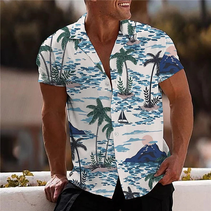 Coconut Tree Print Men's Polo Dazn Shirts And Blouses If Beach Fashion Short Sleeve Tops Oversize Streetwear Hawaiian Shirt 5xl