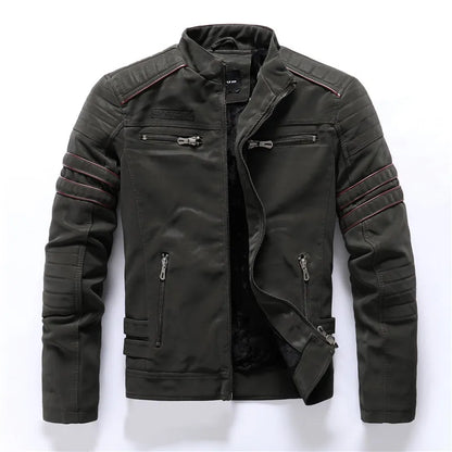 Vintage Fleece Leather Jacket Winter Motorcycle PU Men Warm Multi-pocket Leather Zipper Autumn Outwear Jackets Coat Male