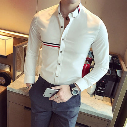 Brand Clothing Male Spring High Quality Long Sleeve Shirts/Men's Slim Fit lapel Leisure Shirts/Fashion Tops Plus Size S-3XL