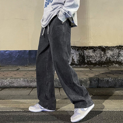 Korean Fashion Loose Jeans Classic Straight Straight Baggy Wide Leg Trousers Street Hip Hop Pants 3XL Black Grey Blue