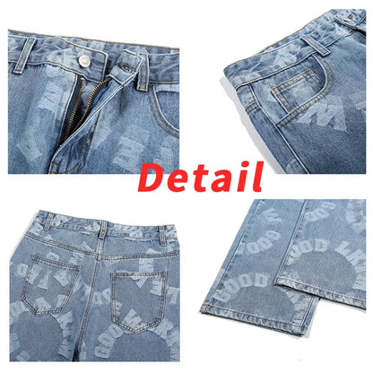 saferido Printing Men's Jeans High Street Fashion Wide Leg Pants Harajuku Streetwear Spring Autumn Denim Trousers Oversizde Male Clothing