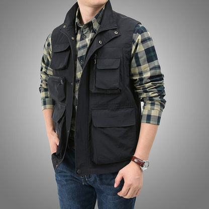 Men's Unloading Vest Tactical Webbed Gear Coat Summer Photographer Waistcoat Tool Many Pocket Mesh Work Sleeveless Jacket Male