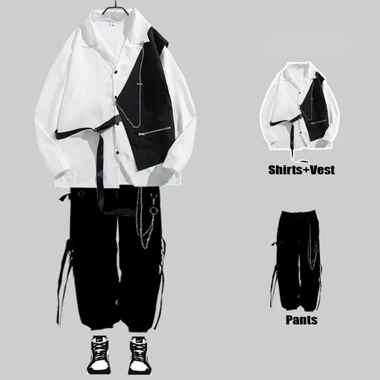 saferido Techwear Men's Sets Cargo Pants Men's Shirt Kit Long Sleeve Shirts Korean Streetwear Hip Hop Harajuku Spring