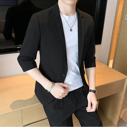 saferido Men Clothing Shorts Jacket Summer Thin High End Suit Men's Korean British Fashion Casual Mens Short Sets Sleeve Blazers M-3XL pants