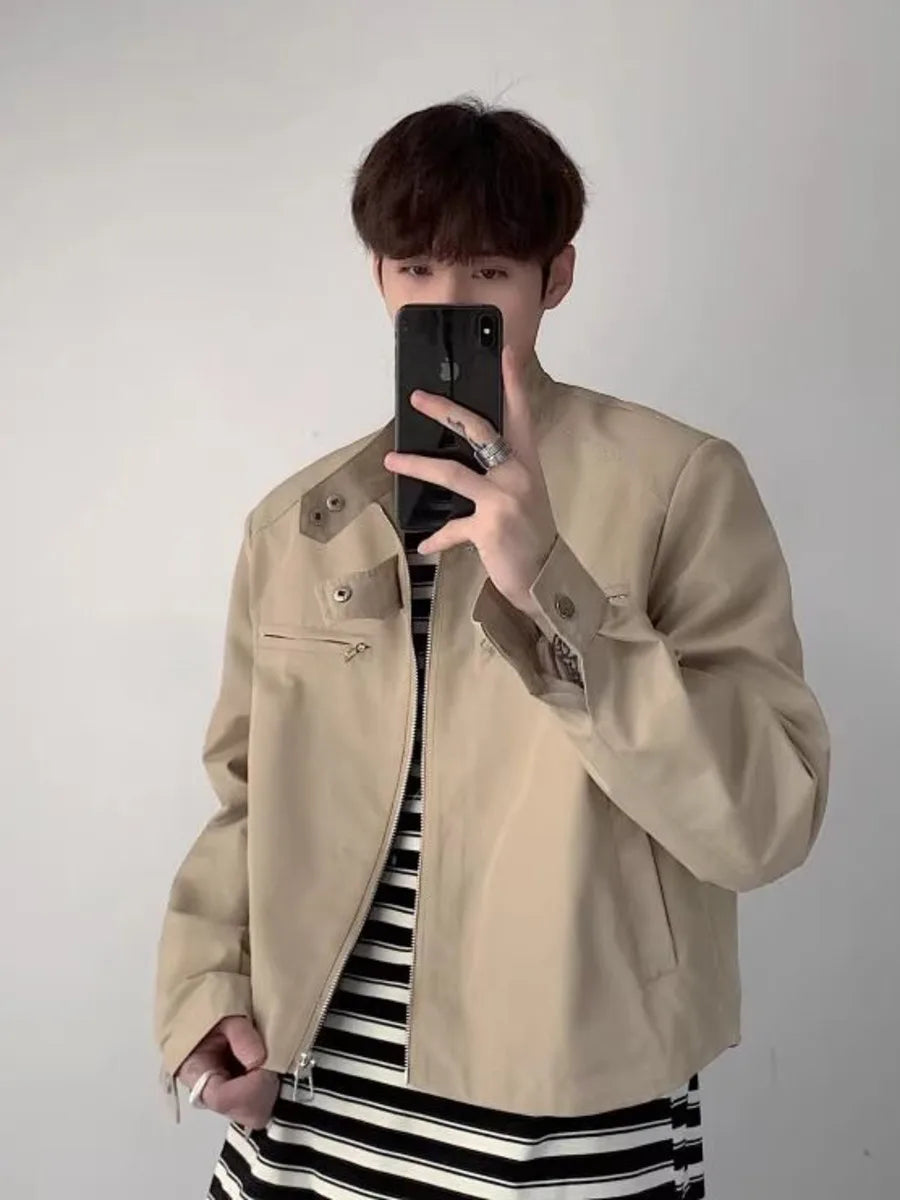 saferido Hip Hop Y2k American Retro Cargo Bomber Jacket Spring Autumn Thin Coat Cropped Casual Solid Outerwear Streetwear