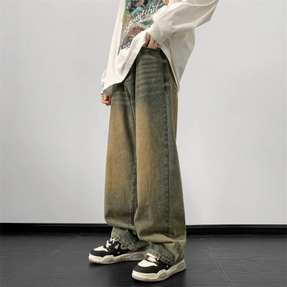 Jeans men Spring Wide Leg Jeans Male Loose Straight Denim Pants Harajuku Vintage Blue Jean Trouser Streetwear Clothes