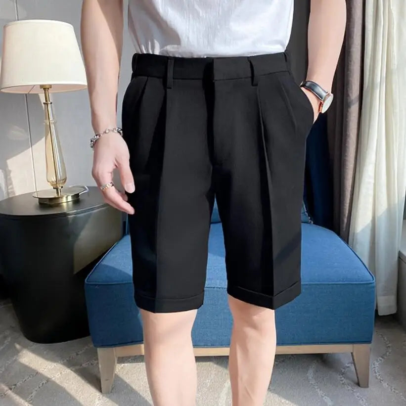 saferido  Korean Style Summer Suit Shorts Men Clothing Straight Business Formal Wear Slim Fit Casual Short Homme Knee Length Quality