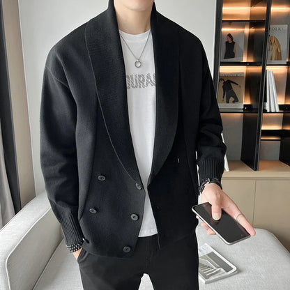 saferido  Double-Breasted Cardigan Sweater Men Spring Clothes Knitted Sweater Coat Pure Color Men Casual New Slim Fit Brand Clothes