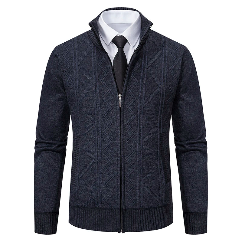 jacket men's autumn and winter warm trend line stand collar knitted cardigan sweater coat